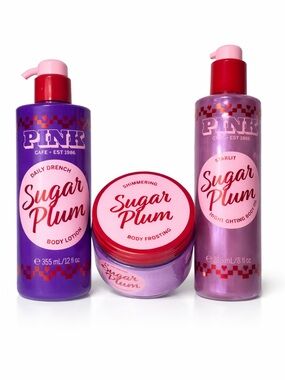 PINK Sugar Plum Body Care Bundle Lotion Oil Shimmering Body Frosting Set